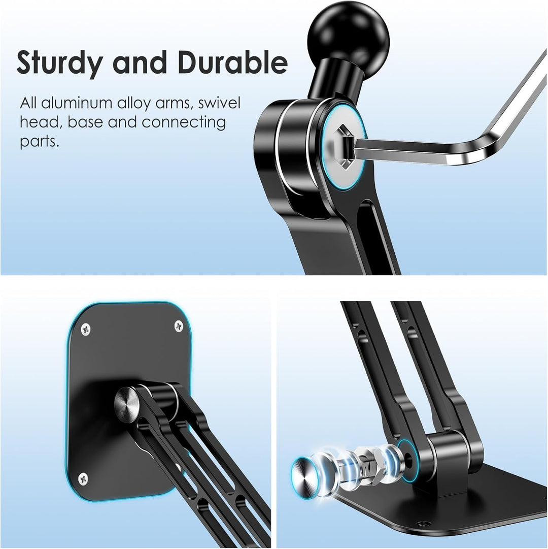 Lucrave Tablet Wandhalterung, Aluminium ausziehbare iPad Wandhalterung, mit 360° drehbarer Basis ein