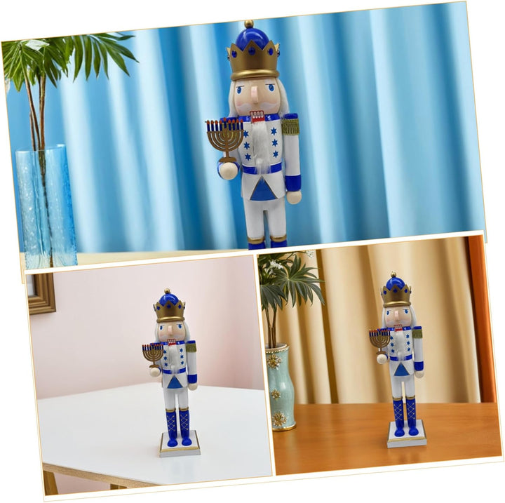 Ciieeo Nussknacker-Soldat-Puppe Aus Holz Blau-weiss Traditionelle Nussknacker-soldatenfigur Chanukka
