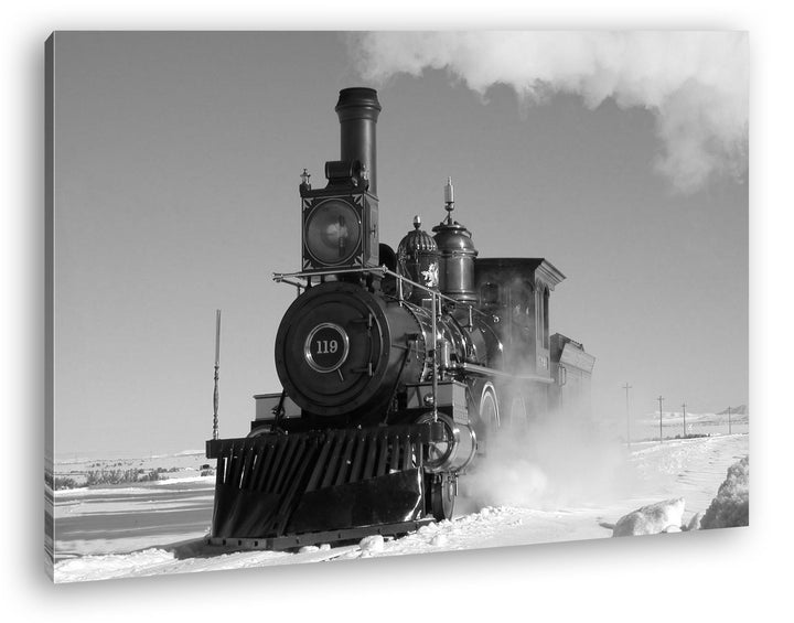 deyoli starke alte Dampflokomotive Effekt: Schwarz/Weiss Format: 80x60 als Leinwandbild, Motiv ferti