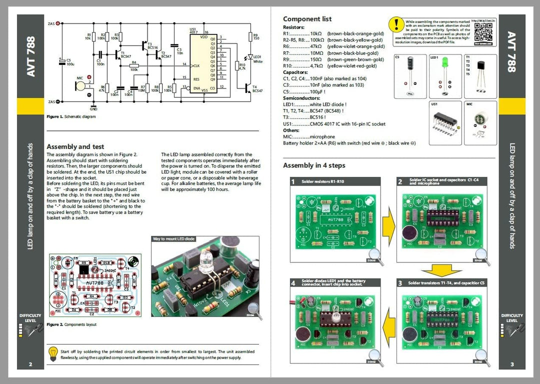 AVT788 KIT DIY, Elektronisches Kit, Übungsplatine für Anfänger, Kit zum selber löten, Konstruktionss