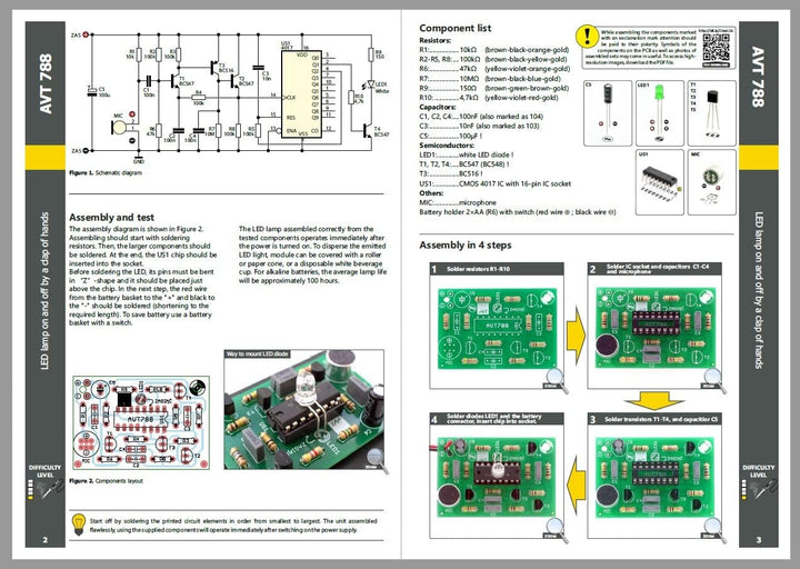 AVT788 KIT DIY, Elektronisches Kit, Übungsplatine für Anfänger, Kit zum selber löten, Konstruktionss