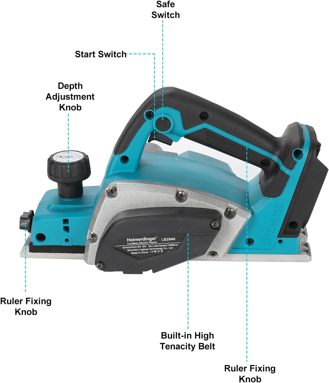 Akku-Hobel Kompatibel mit Makita 18V Akku, Handhobel Elektrisch 15000 U/min, Hobelbreite 82 mm, Span