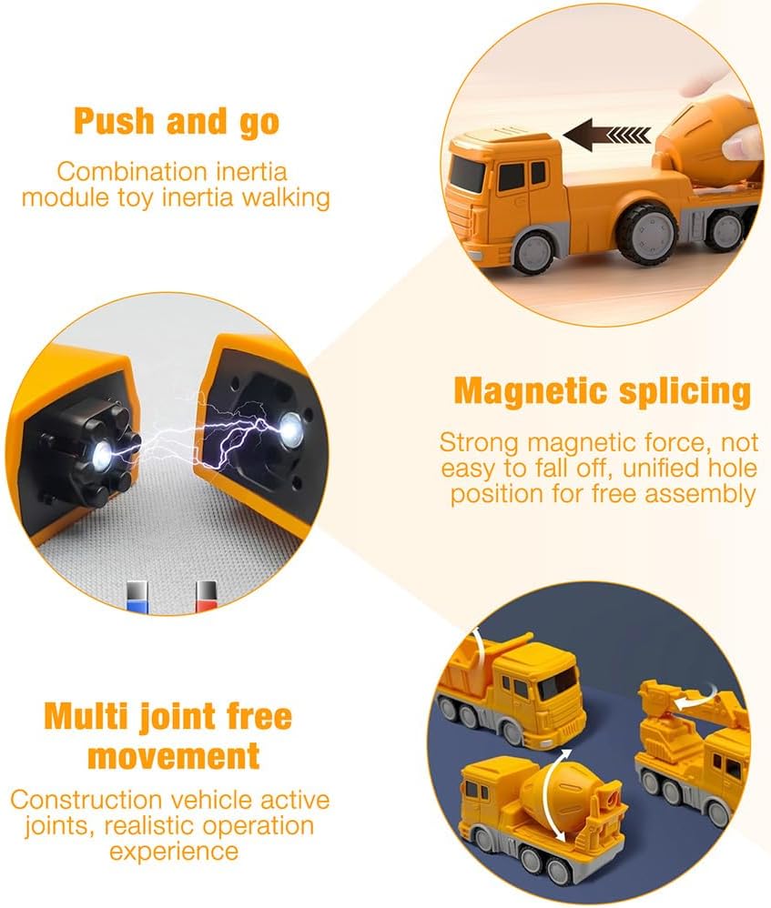 Mineup Magnetische Transform Spielzeug für Kinder, 26pcs Baustellenfahrzeuge Auto Spielzeugset, Robo