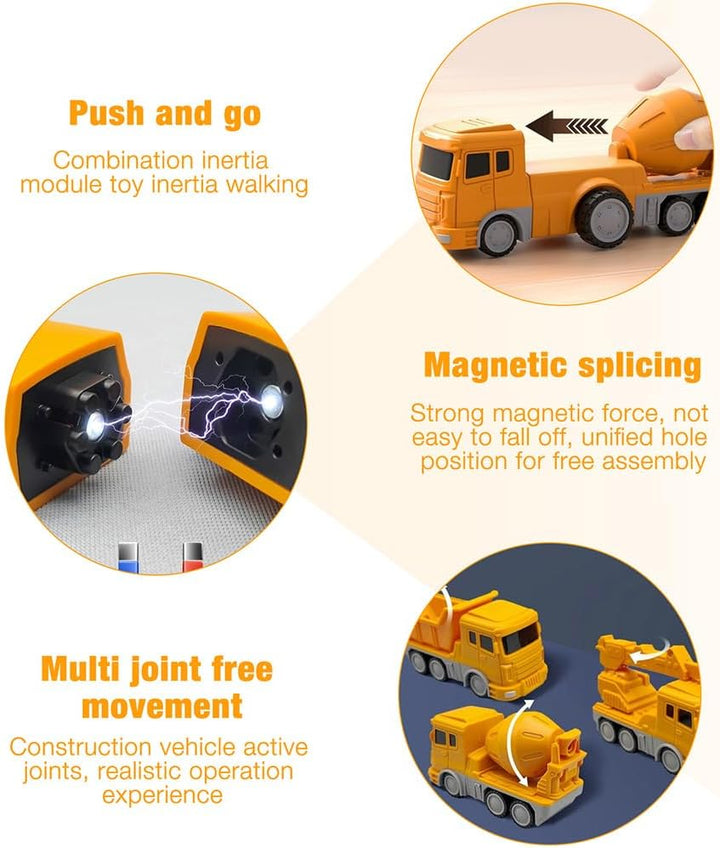 Mineup Magnetische Transform Spielzeug für Kinder, 26pcs Baustellenfahrzeuge Auto Spielzeugset, Robo