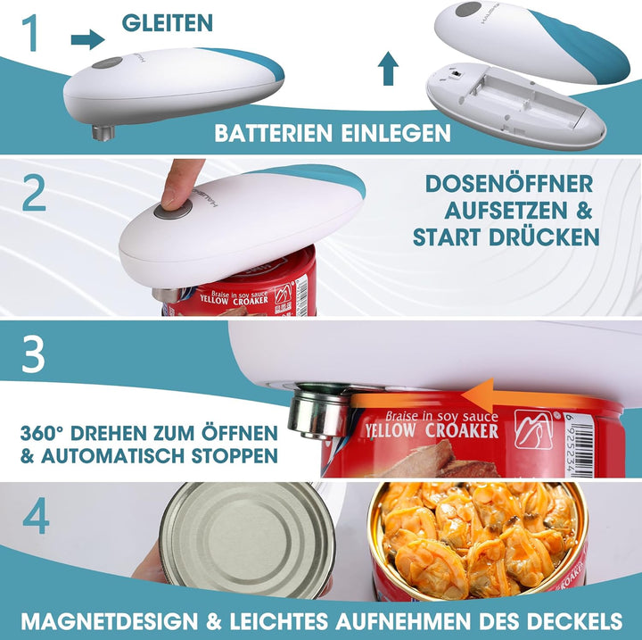 HAUSHOF Elektrischer Dosenöffner, One Touch Dosenöffner, Automatische 360°-Drehung & Automatischer S