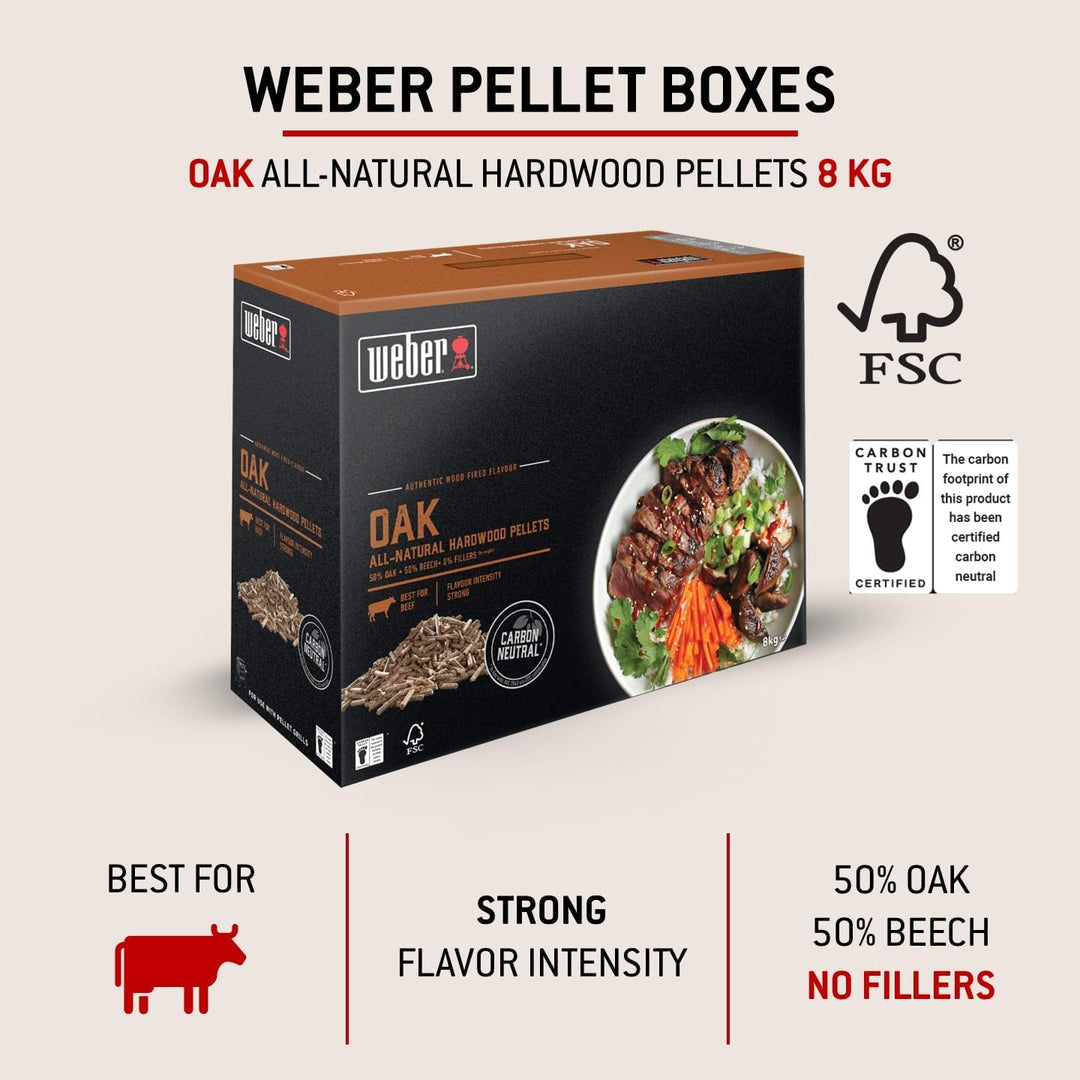 Weber Holzpellets - Eichenholz (8kg), perfekt zum Räuchern von Rind, 100% natürliche Holzpellets, EU