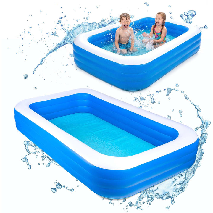 AQUASTIC Aufblasbarer Kinderpool 305 x 183 x 56 cm blau | Vinylmaterial, 1160 l Volumen und Reparatu