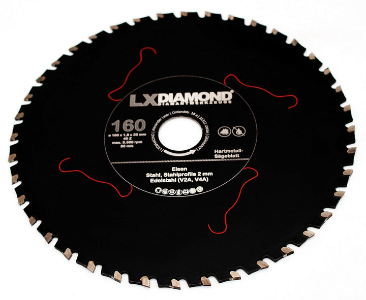 LXDIAMOND Hartmetall Sägeblatt 160mm x 20,0mm Z40 für Eisen Stahl Edelstahl V2A V4A Stahlprofile Ble