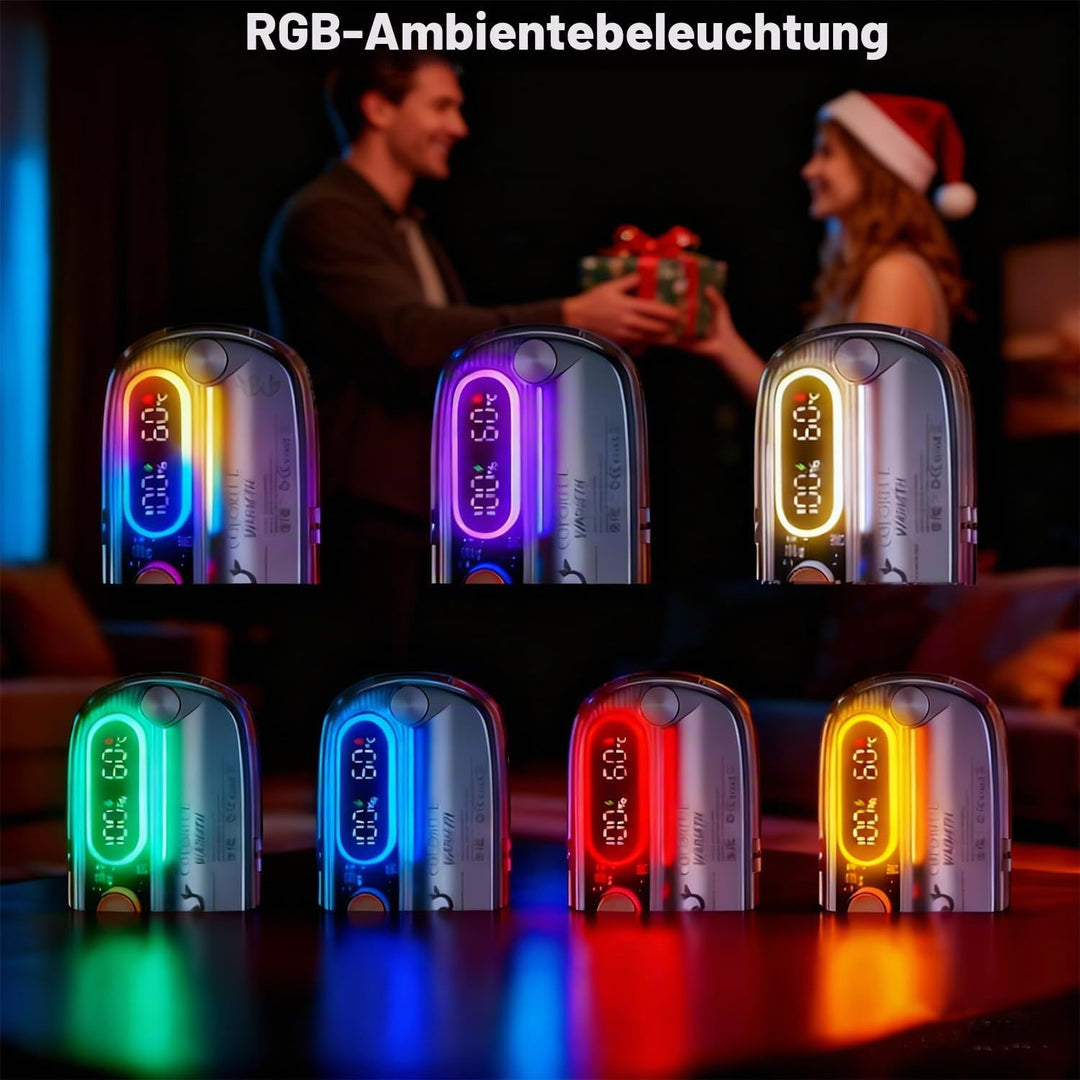 Handwärmer Elektrisch 2 Pack, Taschenwärmer Wiederverwendbar Magnetische Hand Warmers mit RGB-Beleuc