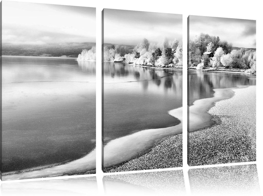 Pixxprint Winterlandschaft Wald Schnee als Leinwandbild/Grösse: 3 Teilig (120x80) cm/Wandbild/Kunstd