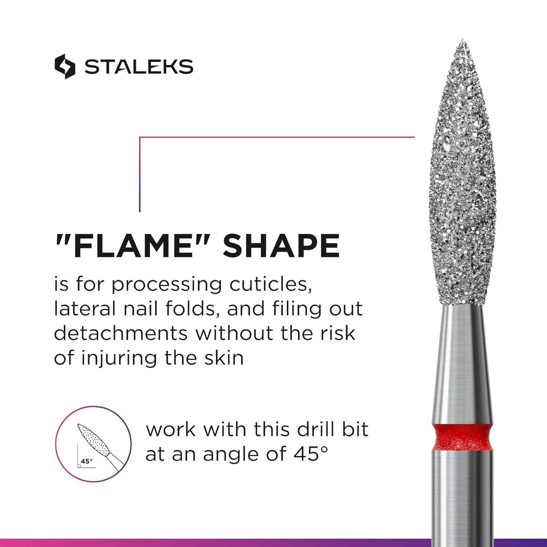 Staleks Pro - Diamant bit - flamme (roter ring) I aufsatz für nagelfräzer I bits für apparative mani