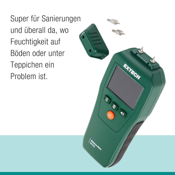 Extech MO50A Kompakter Pin-Feuchtigkeitsmesser, Alarm, LCD | Feuchtigkeit Holz (5-50%) und Baumateri