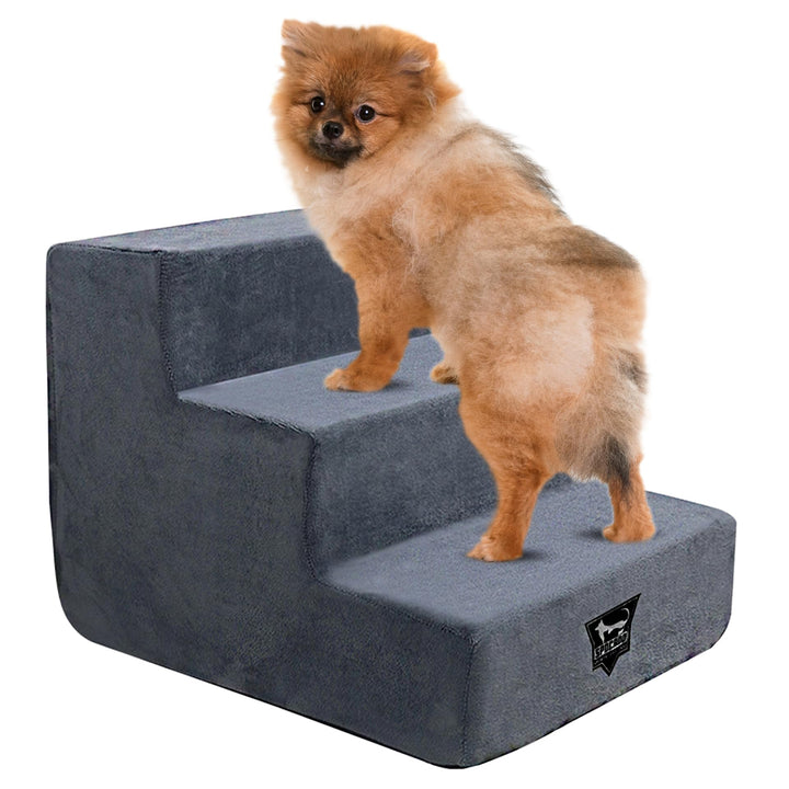 Albion Haustiertreppe | 3-stufige Hundetreppe mit Plüschbezug | Katzentreppe für Sofa, Bett & Auto |