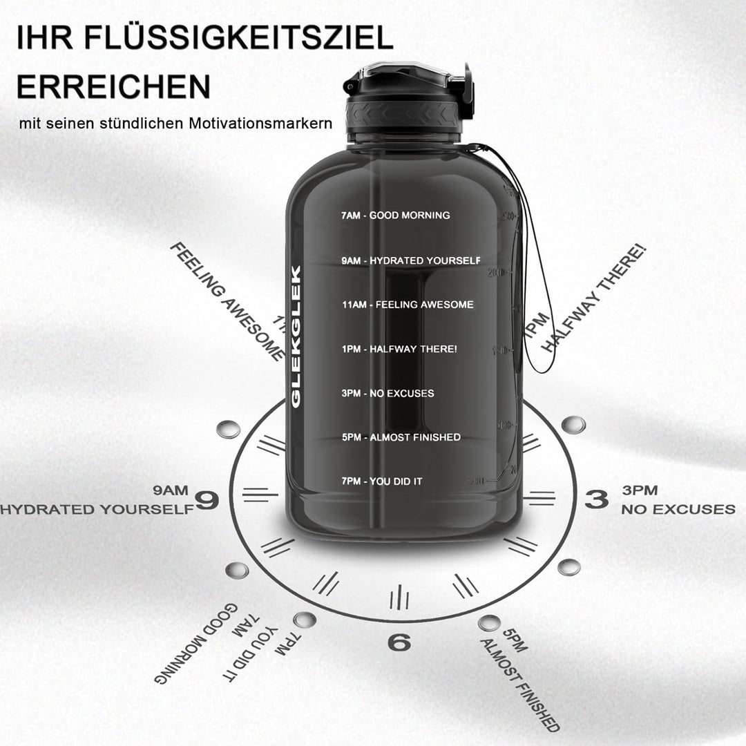 3L Trinkflasche mit Strohhalm, BPA Frei | Grosses Fassungsvermögen, Breite Öffnung, Fitnessstudio, T