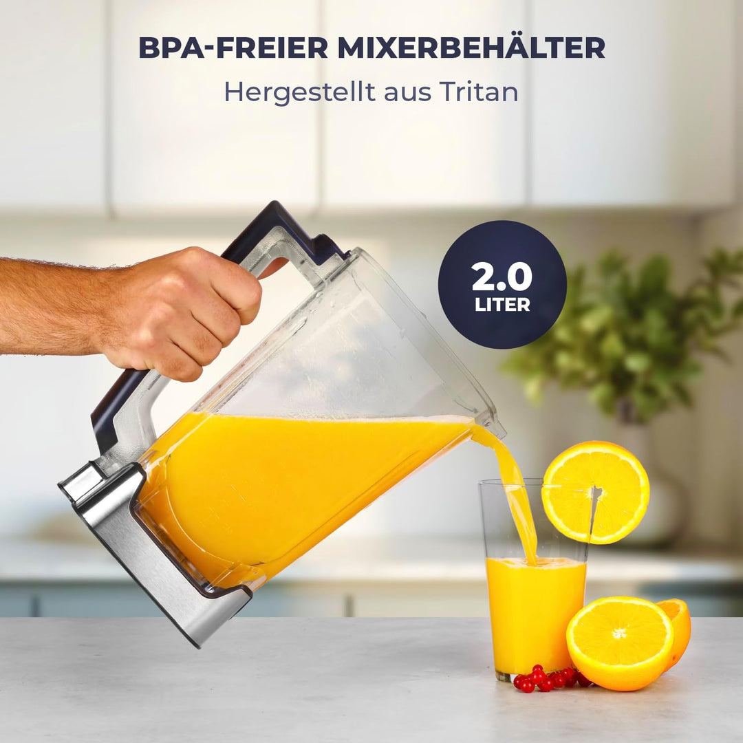 Blender – 2000W - Leistungsstarker Mixer - 2 Liter - Smoothie Maker mit 8 Geschwindigkeiten und 4 Pr