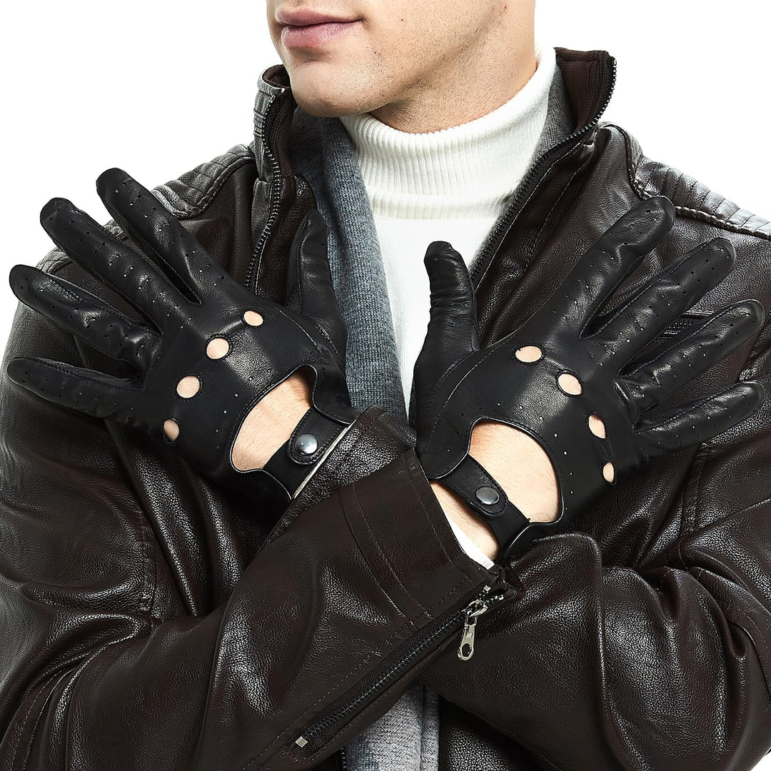 ZLUXURQ Herren Luxus 100% Schaffell Fahrhandschuhe-Weiches hochwertiges Leder Medium(21.6-22.9cm) Sc