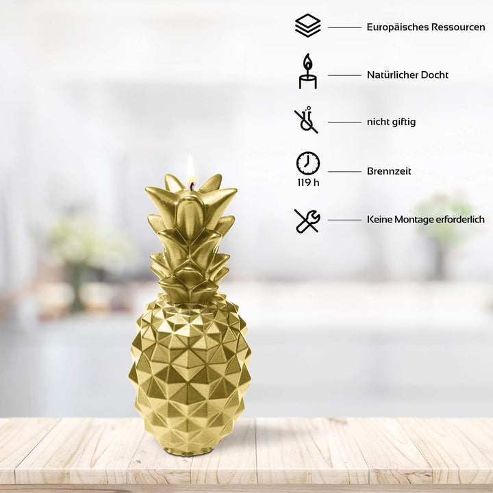 Candellana Ananas Paraffinkerze 100x100x210 mm - Gold Kerze Dekorativ - Kerzen Aesthetic 3D - Candle