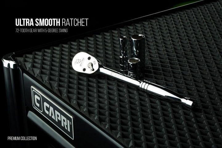 Capri Tools Knarre mit 1/2-Zoll-Antrieb, 72 Zähne, 5-Grad-Schwingbogen 1/2" Drive, 1/2" Drive