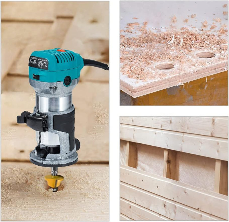 Oberfräse Trimmer Einhandfräse Kantenfräse Holz Fräse Multifunktionsfräse 710W + 15-tlg. Hartmetall