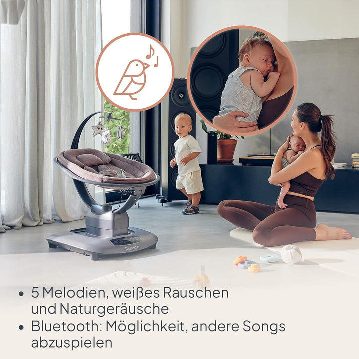 LIONELO BLOSSOM Elektrische Babywippe bis zu 9 kg Babyliege Verstellbare Rückenlehne Natürliches Sch