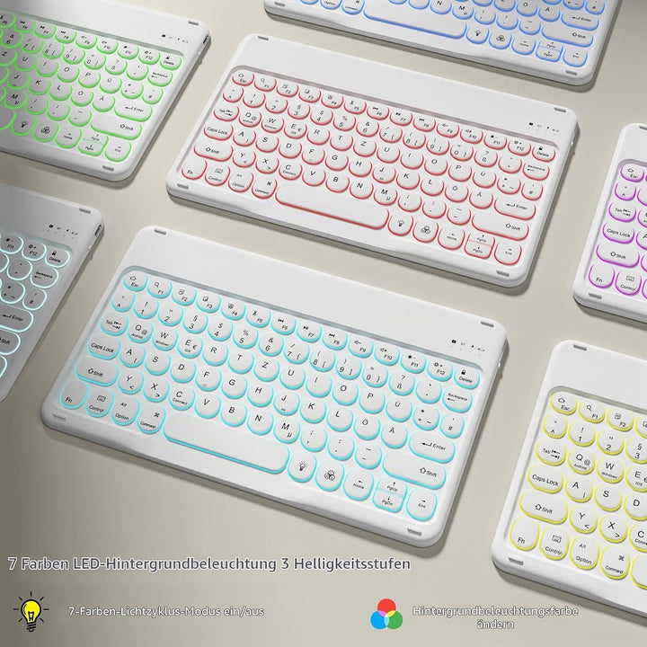 Hülle mit Tastatur für iPad 11 Generation A16/10 Generation (11/10.9 Zoll,2025/2022),7-farbige Beleu