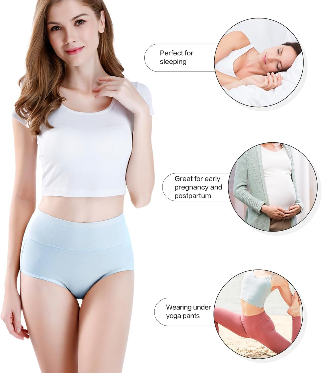 wirarpa Damen Unterhosen Baumwolle Unterwäsche Slips Damen Hohe Taille Taillenslip Weich Frauen 5er