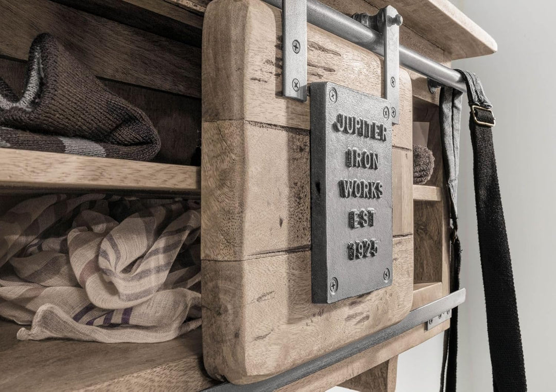 MASSIVMOEBEL24.DE Railway Wandgarderobe 115x30x45 Mango, Farbe:beige lackiert, Grösse:115x30x45 cm (