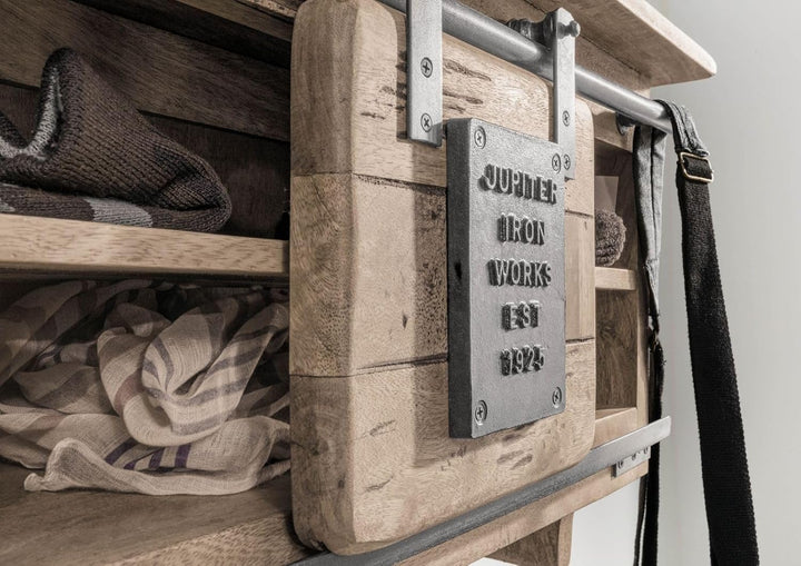 MASSIVMOEBEL24.DE Railway Wandgarderobe 115x30x45 Mango, Farbe:beige lackiert, Grösse:115x30x45 cm (