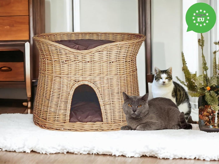 Katzenkorb zum Schlafen – Katzenhütte Indoor – Grösse XL: 70 cm oval – Katzenhöhle aus Weide – Zweis
