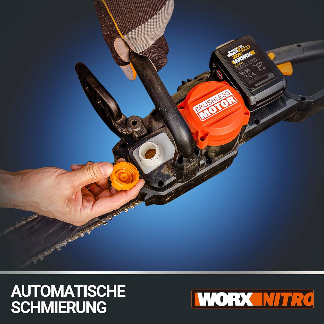 WORX WG385E NITRO Akku Kettensäge 40V (2x20V) - bürstenloser Motor - automatischer Kettenspannung -