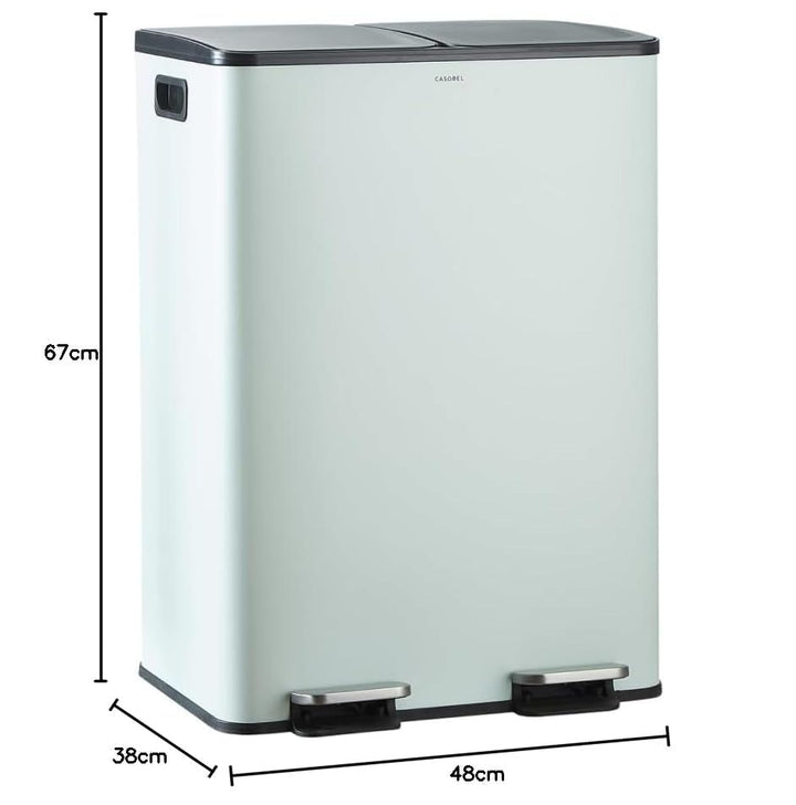 CASABEL Mülleimer Küche Mülltrennung 60L – 2x30L Doppelkammer mit Pedal, Edelstahl Mintgrün, Abfalle