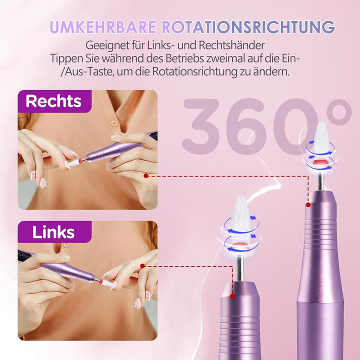 Nagelfräser Kabellos Tragbar 800mAh Elektrische Nagelfeile Professionell 12-IN-1 4-6 Stunden Arbeits