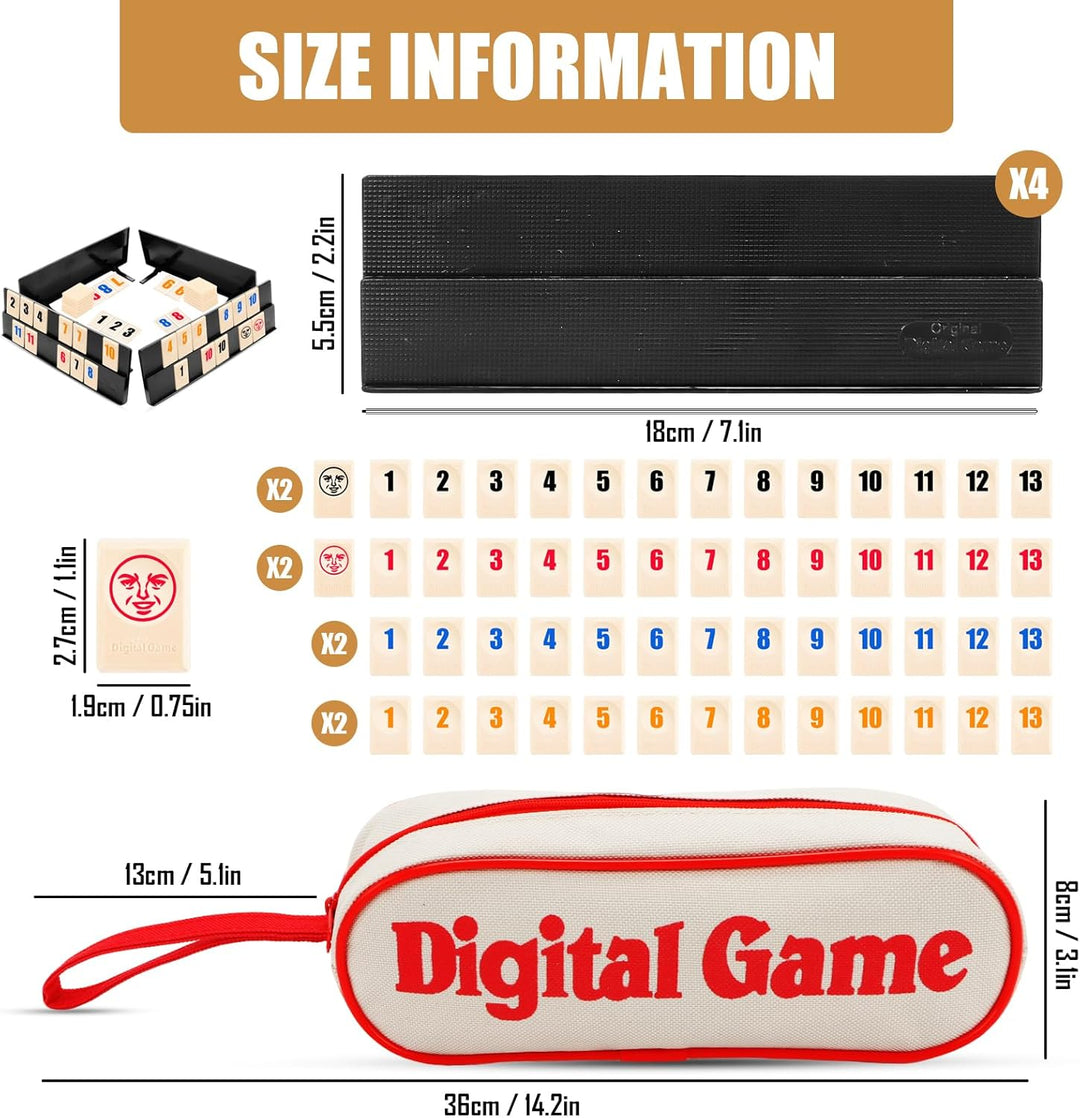 Rummy Spiel, Rummy Reisespiel Set mit 1 Aufbewahrungstasche 4 Stände 108 Spielsteinen, Klassische Tr
