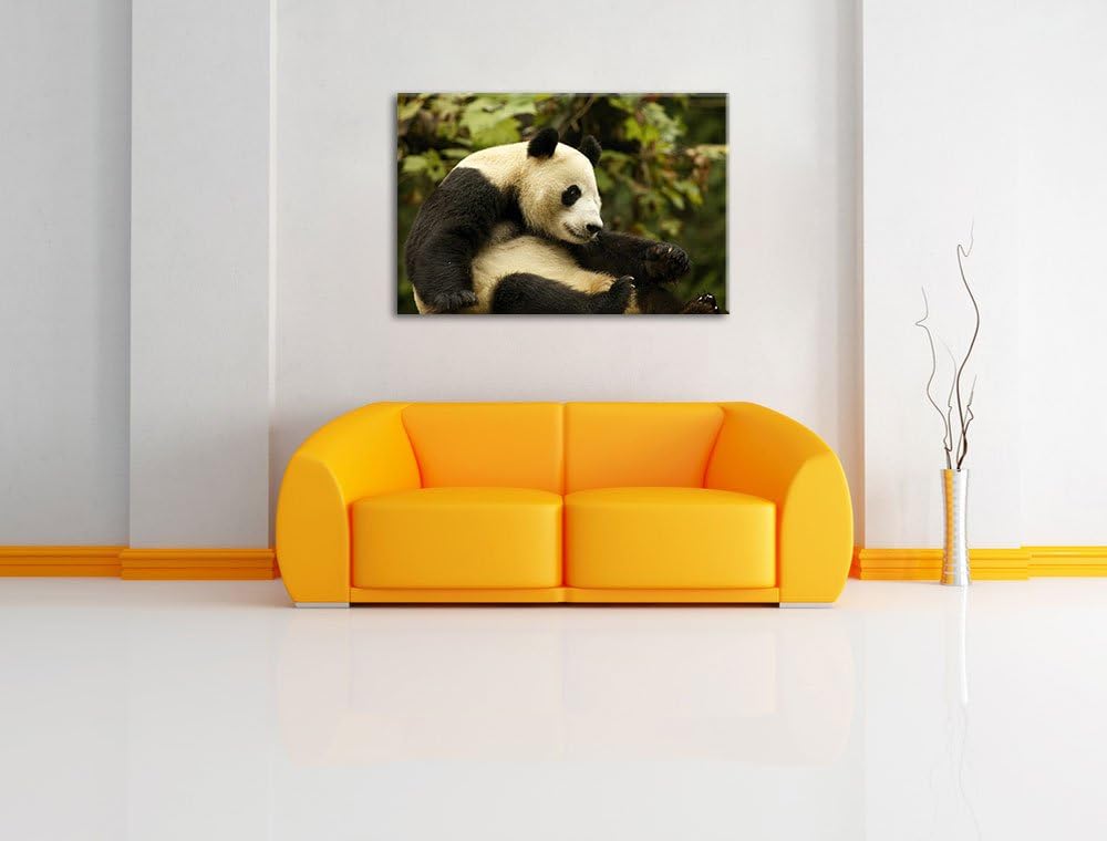 niedlicher Pandabär Leinwand, XXL riesige Bilder fertig gerahmt mit Keilrahmen, Kunstdruck auf Wandb