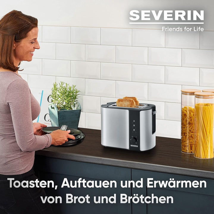 SEVERIN WK 3468 Glas-Wasserkocher (ca. 2.200 W, 1 L) edelstahl/schwarz & Automatik-Toaster, Inkl. Br