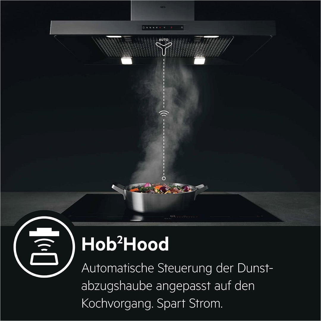 AEG IKB64431XB Autarkes Kochfeld/Induktion/Hob²Hood/Slider-Bedienung / 60 cm/Edelstahlrahmen / 4 Koc