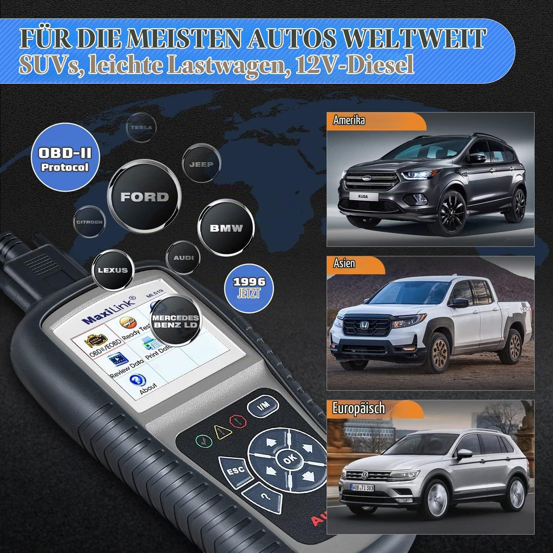 Autel MaxiLink ML519 OBD2 Diagnosegerät, Gleich wie AL519, OBD2/ EOBD/CAN Auto Scanner Fahrzeug Mot