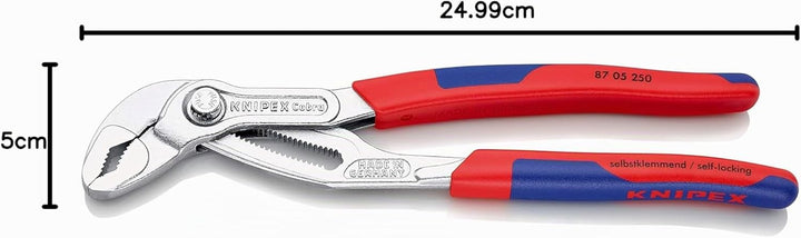 KNIPEX Cobra, Wasserpumpenzange | Rohrzange mit 2k-Griffen, Chrom-Vanadium, Rostschutz verchromt, 25