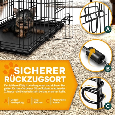 TRESKO Hundekäfig 91 x 58 x 64 cm faltbar mit 2 Türen | Transportkäfig Auto | Hundebox mit Bodenscha