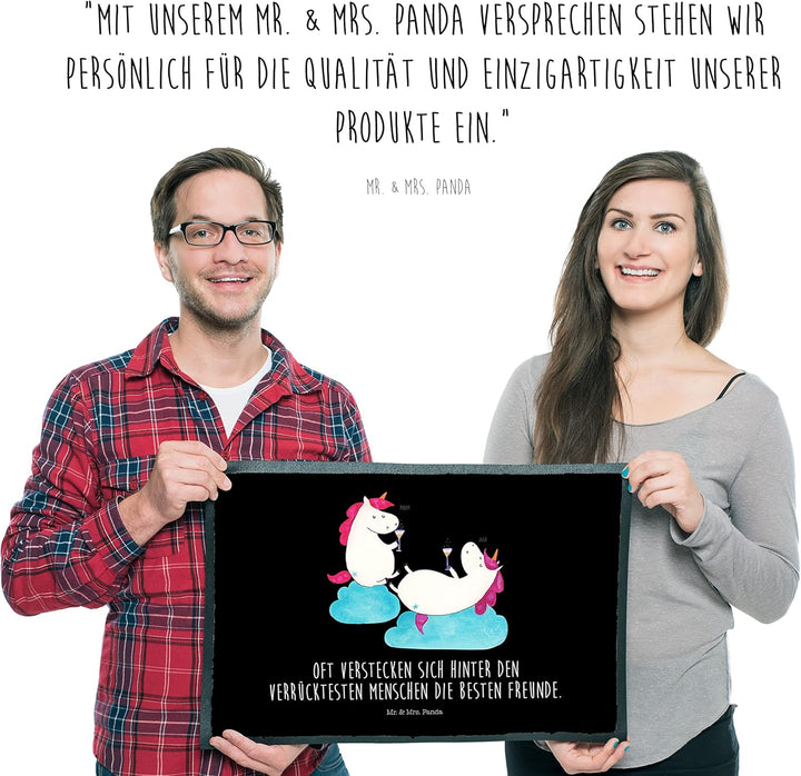 Mr. & Mrs. Panda 50 x 75 cm Fussmatte Einhörner Sekt - Geschenk, Vorleger, Einhorn, Freundinnen, Peg