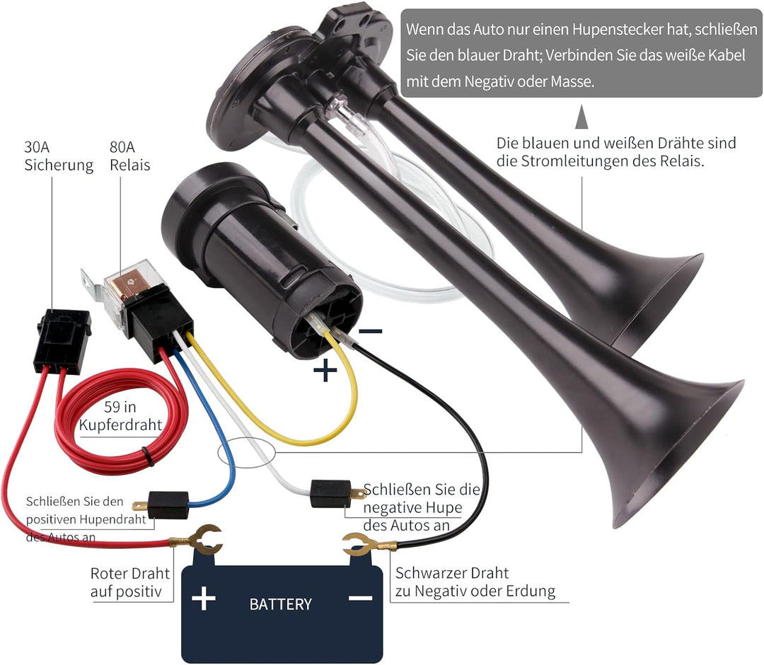 FARBIN Auto Horn 12V 150db Super Loud Air Horn, Dual Trompete Zug Horn Kit für LKW, LKW Horn mit Kom