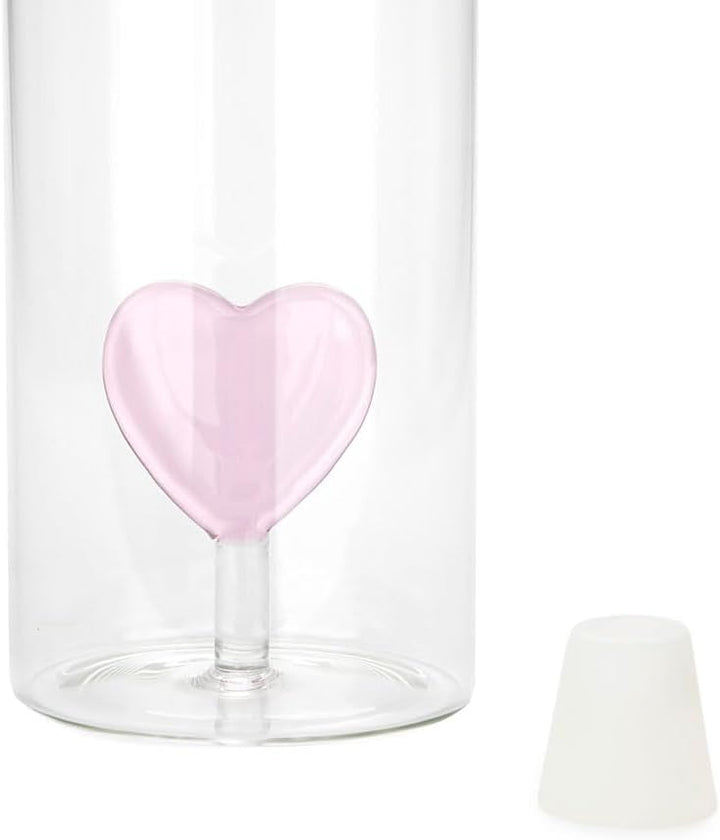 balvi Flasche Love 1,2L Wasserflasche Innen ist eine Figur befestigt Silikonzapfen Borosilikatglas 3