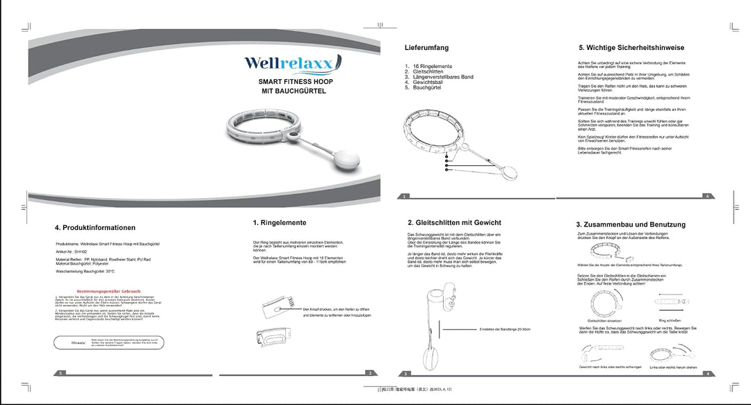 WELLRELAXX Smart Hula Hoop leise mit Bauchweggürtel - Schützt Haut+Kleidung - Smart Hoola Hoop Reife