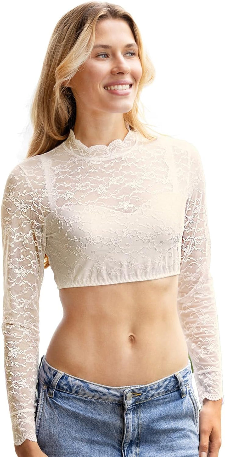 Nina von C Dirndlbluse 48470971 Champagner Spitze Langarm Grösse 42