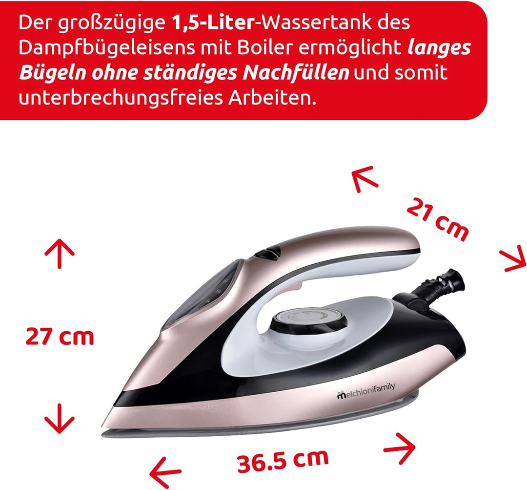 Melchioni Family INFINITY, Dampfbügelstation, Kontinuierliche Dampfabgabe, Wassertank 1,5 L, 2000 W,
