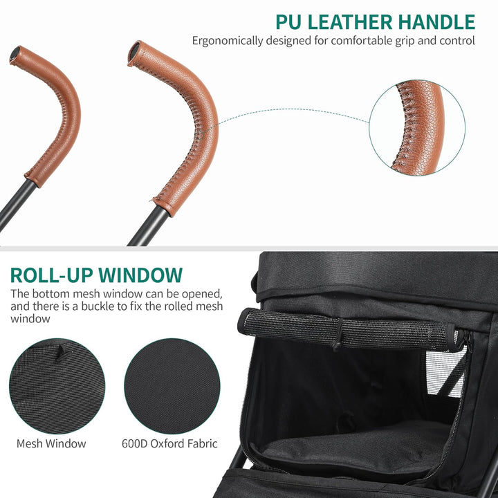 YITAHOME Hundebuggy Bis 11,3kg Klappbar, Katzenwagen, 360°Verschleissfeste EVA-Räder, Ablagekorb, Ne