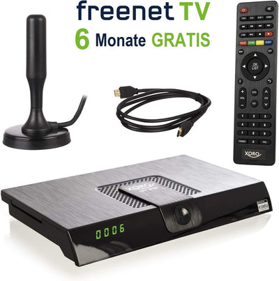 Xoro HRT 8720 KIT DVB-T2 Receiver (HDTV, 6 Monate freenet TV, PVR, aktive Zimmerantenne, 1,2m HDMI-K