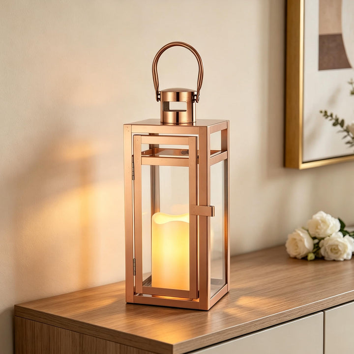 TRIROCKS Edelstahl Kerze Laterne 30,5cm Hoch Glas Hängende Kerzenständer Windlicht für Hochzeitsgesc