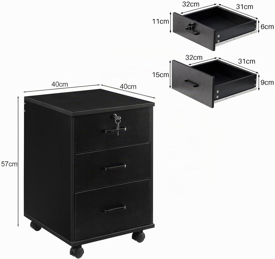 Rollcontainer Abschliessbar，Rollcontainer mit Schubladen，Aktenschrank, Büro-Aktenschränke mit Rollen