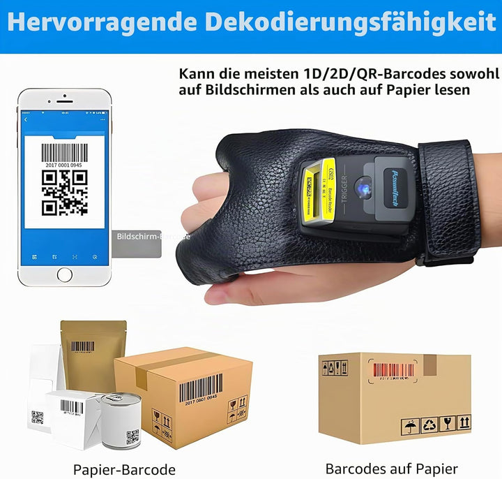 Handschuh-Barcode-Scanner 2D GS02 tragbarer Scannerleser IP65-Touch-Scanning NFC 2D-QR-Code-Scanner